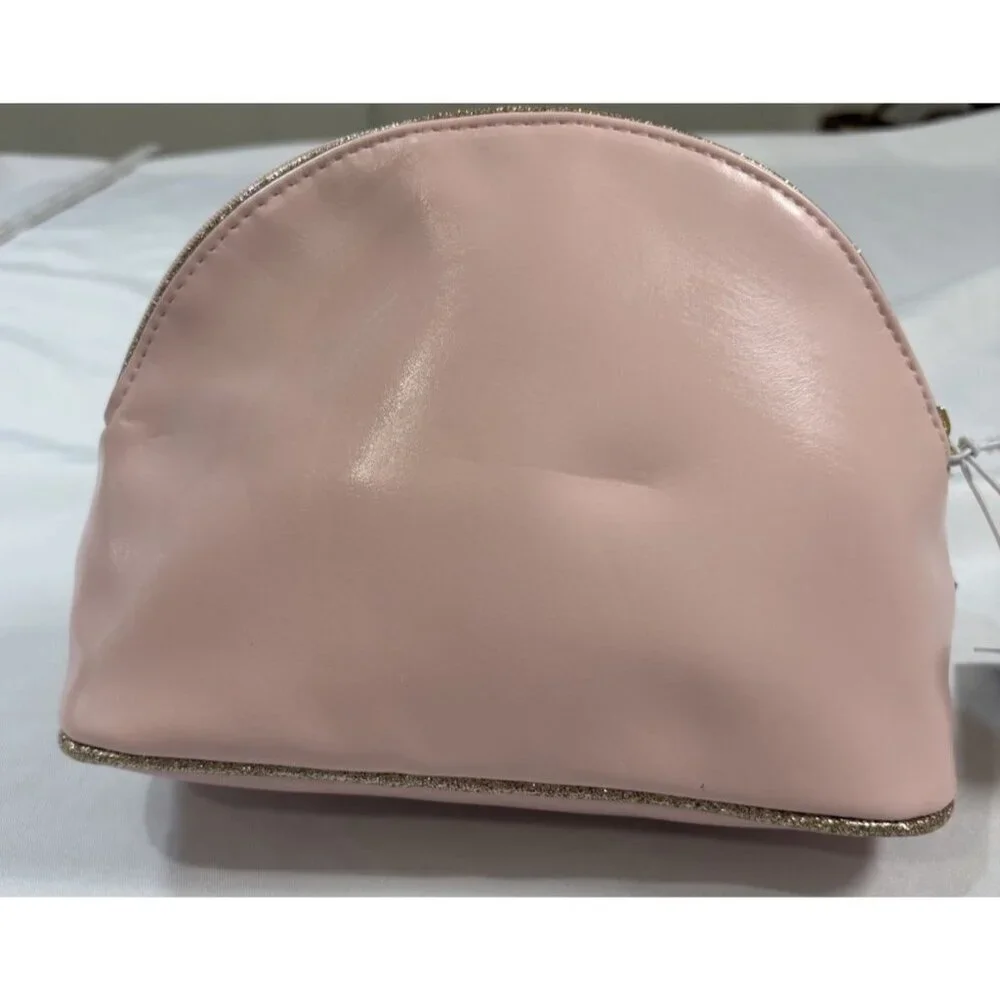 Jimmy Choo Pink With Gold Glitter Trim Makeup Bag 6” H x 8” L
